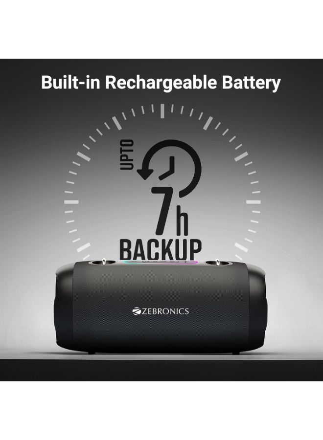 ZEBRONICS Sound Feast 85, Portable Bluetooth Speaker, 30 Watts, Upto 7 Hours Playback, Dual Passive Radiator, BTv5.3 | TWS | USB, RGB LED, Call Function, Carry Strap, Deep Bass (Black) - Image 2